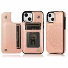 For iPhone 14 Double Buckle Mandala Leather Wallet Back Cover Phone Case(Rose Gold) - 1