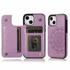 For iPhone 14 Double Buckle Mandala Leather Wallet Back Cover Phone Case(Purple) - 1