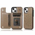 For iPhone 14 Double Buckle Mandala Leather Wallet Back Cover Phone Case(Brown) - 1