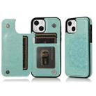 For iPhone 14 Double Buckle Mandala Leather Wallet Back Cover Phone Case(Green) - 1