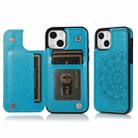 For iPhone 14 Plus Double Buckle Mandala Leather Wallet Back Cover Phone Case(Blue) - 1