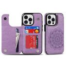 For iPhone 14 Pro Max Double Buckle Mandala Leather Wallet Back Cover Phone Case(Purple) - 1