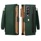 For Samsung Galaxy Z Fold4 Celebrity Series RFID Anti-theft Brush Phone Leather Case with Pen Slot(Green) - 1