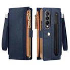 For Samsung Galaxy Z Fold4 Celebrity Series RFID Anti-theft Brush Phone Leather Case with Pen Slot(Blue) - 1