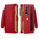 For Samsung Galaxy Z Fold4 Celebrity Series RFID Anti-theft Brush Phone Leather Case with Pen Slot(Red) - 1