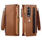 For Samsung Galaxy Z Fold4 Celebrity Series RFID Anti-theft Brush Phone Leather Case with Pen Slot(Brown) - 1