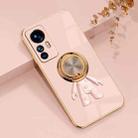 For Xiaomi 12T 6D Plating Astronaut Ring Kickstand Phone Case(Light Pink) - 1