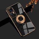 For Xiaomi 12T Pro 6D Electroplating Ring Kickstand Phone Case(Black) - 1