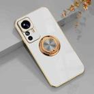 For Xiaomi 12T Pro 6D Electroplating Ring Kickstand Phone Case(White) - 1