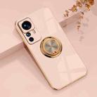 For Xiaomi 12T Pro 6D Electroplating Ring Kickstand Phone Case(Light Pink) - 1