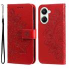 For Huawei nova 10 SE 7-petal Flowers Embossing Leather Phone Case(Red) - 1