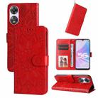 For OPPO A58 5G Embossed Sunflower Leather Phone Case(Red) - 1