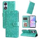 For OPPO A58 5G Embossed Sunflower Leather Phone Case(Green) - 1