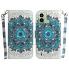 For Tecno Pop 6 Fingerprint 3D Colored Pattern Flip Leather Phone Case(Peacock Wreath) - 1