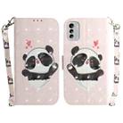 For Nokia G60 3D Colored Pattern Flip Leather Phone Case(Heart Panda) - 1