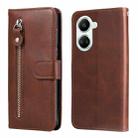 For Huawei nova 10 SE Calf Texture Zipper Leather Phone Case(Brown) - 1