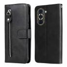 For Huawei nova 10 Calf Texture Zipper Leather Phone Case(Black) - 1