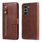 For Huawei nova 10 Calf Texture Zipper Leather Phone Case(Brown) - 1