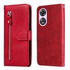 For OPPO A58 5G Calf Texture Zipper Leather Phone Case(Red) - 1