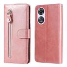 For OPPO A58 5G Calf Texture Zipper Leather Phone Case(Rose Gold) - 1