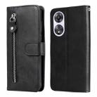 For OPPO A58 5G Calf Texture Zipper Leather Phone Case(Black) - 1