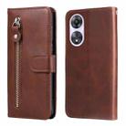 For OPPO A58 5G Calf Texture Zipper Leather Phone Case(Brown) - 1