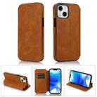 For iPhone 14 Plus Strong Magnetic Closure PU + TPU Leather Phone Case(Khaki) - 1