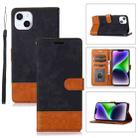 For iPhone 14 Plus Splicing Leather Phone Case(Black) - 1