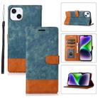 For iPhone 14 Plus Splicing Leather Phone Case(Green) - 1