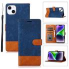 For iPhone 14 Plus Splicing Leather Phone Case(Dark Blue) - 1