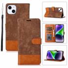 For iPhone 14 Plus Splicing Leather Phone Case(Brown) - 1