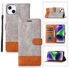 For iPhone 14 Plus Splicing Leather Phone Case(Grey) - 1