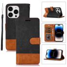 For iPhone 14 Pro Max Splicing Leather Phone Case(Black) - 1