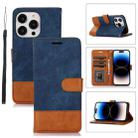 For iPhone 14 Pro Max Splicing Leather Phone Case(Dark Blue) - 1