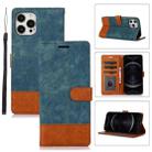 For iPhone 12 / 12 Pro Splicing Leather Phone Case(Green) - 1