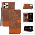 For iPhone 12 / 12 Pro Splicing Leather Phone Case(Brown) - 1