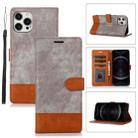 For iPhone 12 / 12 Pro Splicing Leather Phone Case(Grey) - 1