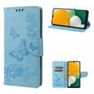 For Samsung Galaxy A54 5G Butterfly Embossed Horizontal Flip Leather Phone Case(Blue) - 1
