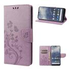 For Nokia G60 Butterfly Flower Pattern Leather Phone Case(Light Purple) - 1