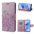 For OPPO A17 Butterfly Flower Pattern Leather Phone Case(Light Purple) - 1