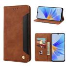 For OPPO A17 Skin Feel Splicing Leather Phone Case(Brown) - 1