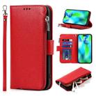 For iPhone 14 Pro Max Microfiber Zipper Leather Phone Case(Red) - 1