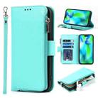 For iPhone 14 Pro Max Microfiber Zipper Leather Phone Case(Mint Green) - 1