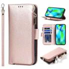 For iPhone 14 Pro Microfiber Zipper Leather Phone Case(Rose Gold) - 1