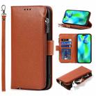 For iPhone 14 Pro Microfiber Zipper Leather Phone Case(Brown) - 1