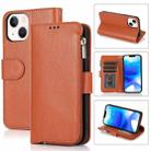 For iPhone 14 Microfiber Zipper Leather Phone Case(Brown) - 1