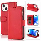 For iPhone 14 Plus Microfiber Zipper Leather Phone Case(Red) - 1