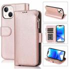 For iPhone 14 Plus Microfiber Zipper Leather Phone Case(Rose Gold) - 1