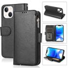 For iPhone 14 Plus Microfiber Zipper Leather Phone Case(Black) - 1