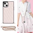 For iPhone 14 Crossbody Rhombic Microfiber Leather Phone Case(Pink) - 1